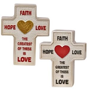 Faith Hope Love The greatest of these is love Cross - 3" Table Top | Handcrafted Christian Religious Articles